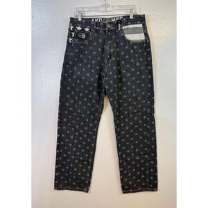 AKDMKS Jeans Mens 34x32 Gray stars stripes denim straight leg Logo Y2K Hipster